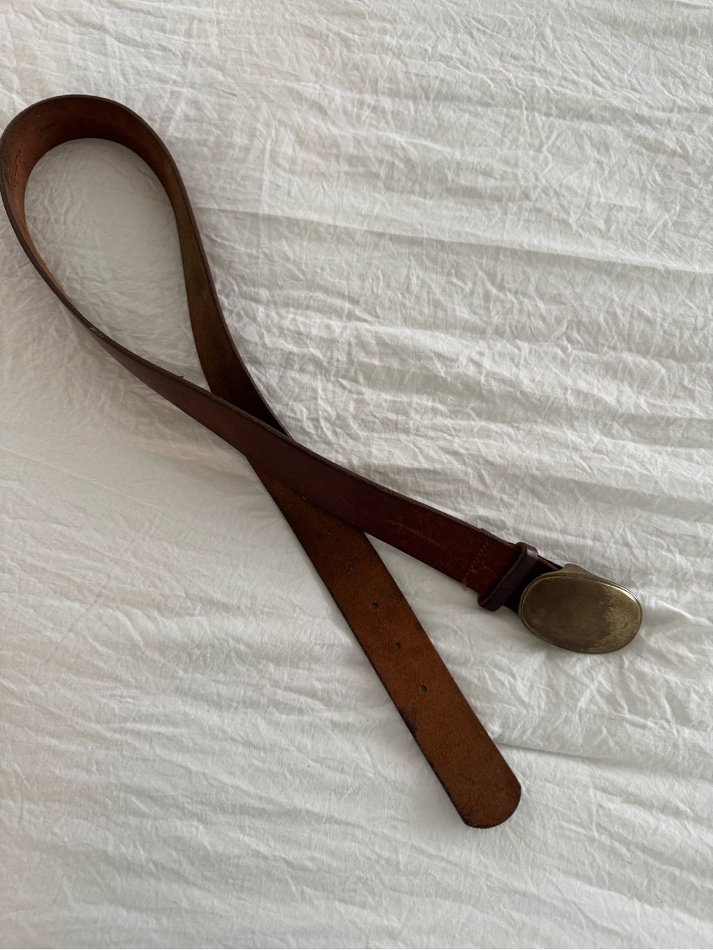 J.Crew Brown Leather Oval Brass Buckle Belt - Picture 4 of 6